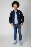 Kids' Benet Bomber Jacket - Kids’ navy-blue water-repellent bomber jacket with an embroidered badge