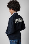 Kids' Benet Bomber Jacket - Kids’ navy-blue water-repellent bomber jacket with an embroidered badge
