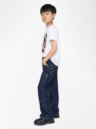 Theo Boy's Jeans - Wide-leg jeans with contrasting topstitching.