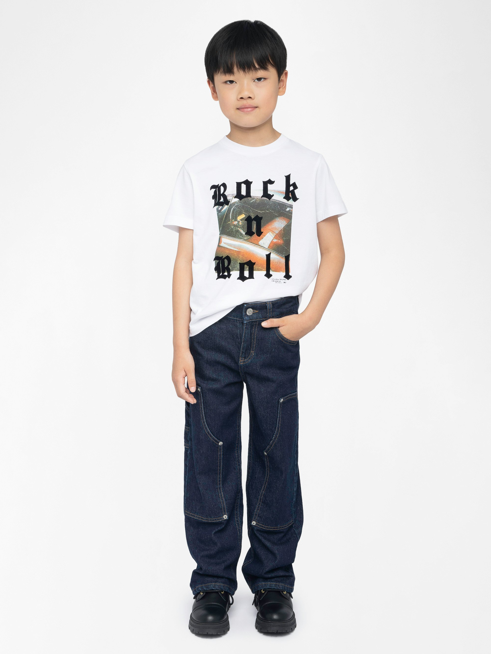 Theo Boy's Jeans - Wide-leg jeans with contrasting topstitching.