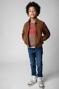 Larson Children’s Bomber Jacket - Children’s cognac leather bomber jacket with zipper