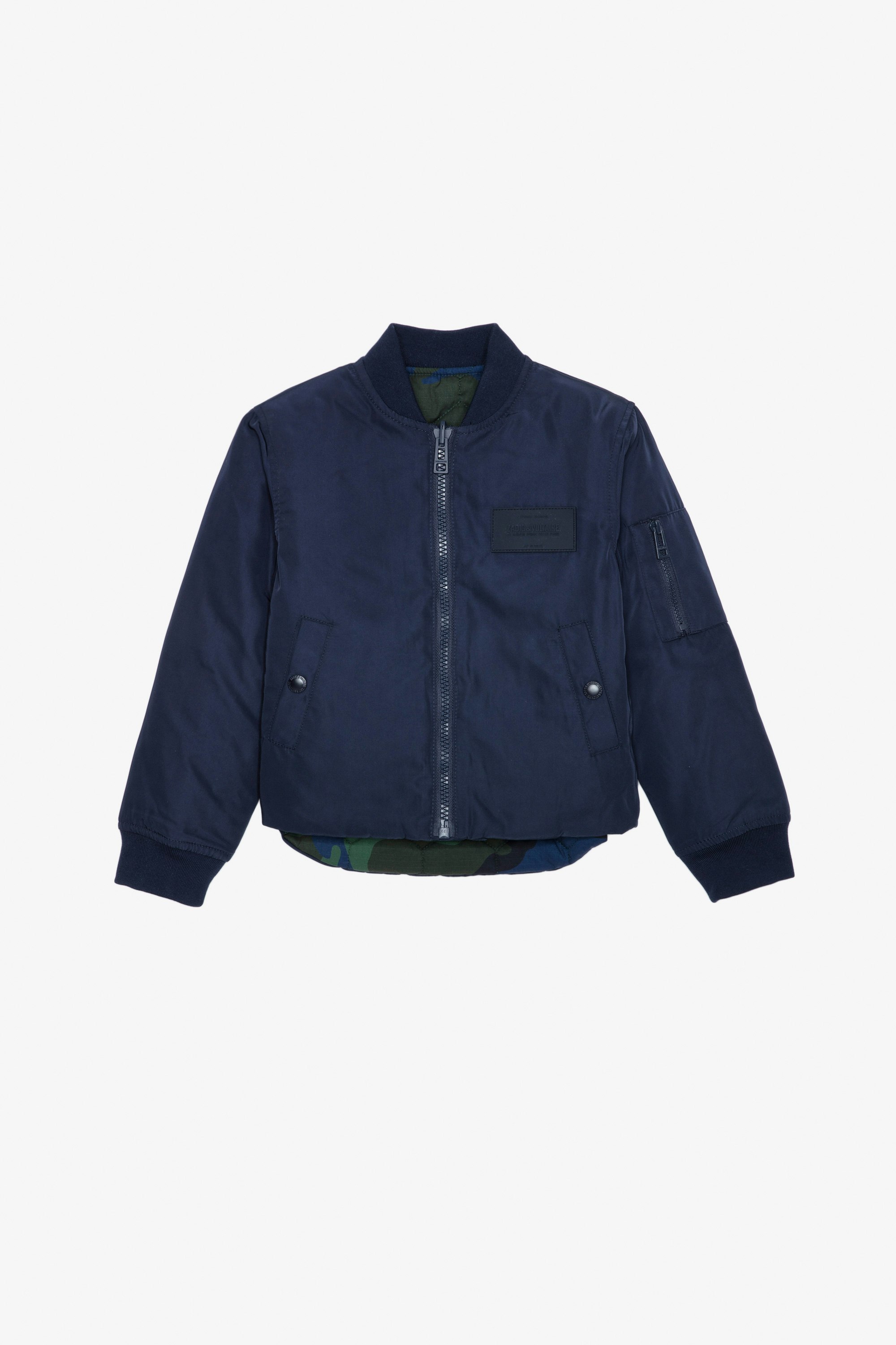 Charlie Boys’ Jacket - Boys’ plain navy blue reversible jacket with camouflage print and ZV embroidery.