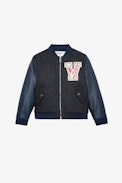 Benet Boys’ Bomber - Boys’ navy blue leather and wool bomber with V badge.