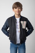Benet Boys’ Bomber - Boys’ navy blue leather and wool bomber with V badge.