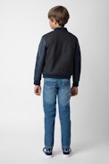 Benet Boys’ Bomber - Boys’ navy blue leather and wool bomber with V badge.