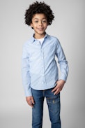 Camicia Reo Junior - Camicia in cotone blu con stampa davanti e dietro - Junior