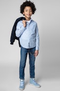 Camicia Reo Junior - Camicia in cotone blu con stampa davanti e dietro - Junior