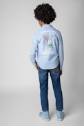 Camicia Reo Junior - Camicia in cotone blu con stampa davanti e dietro - Junior