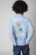 Camicia Reo Junior - Camicia in cotone blu con stampa davanti e dietro - Junior