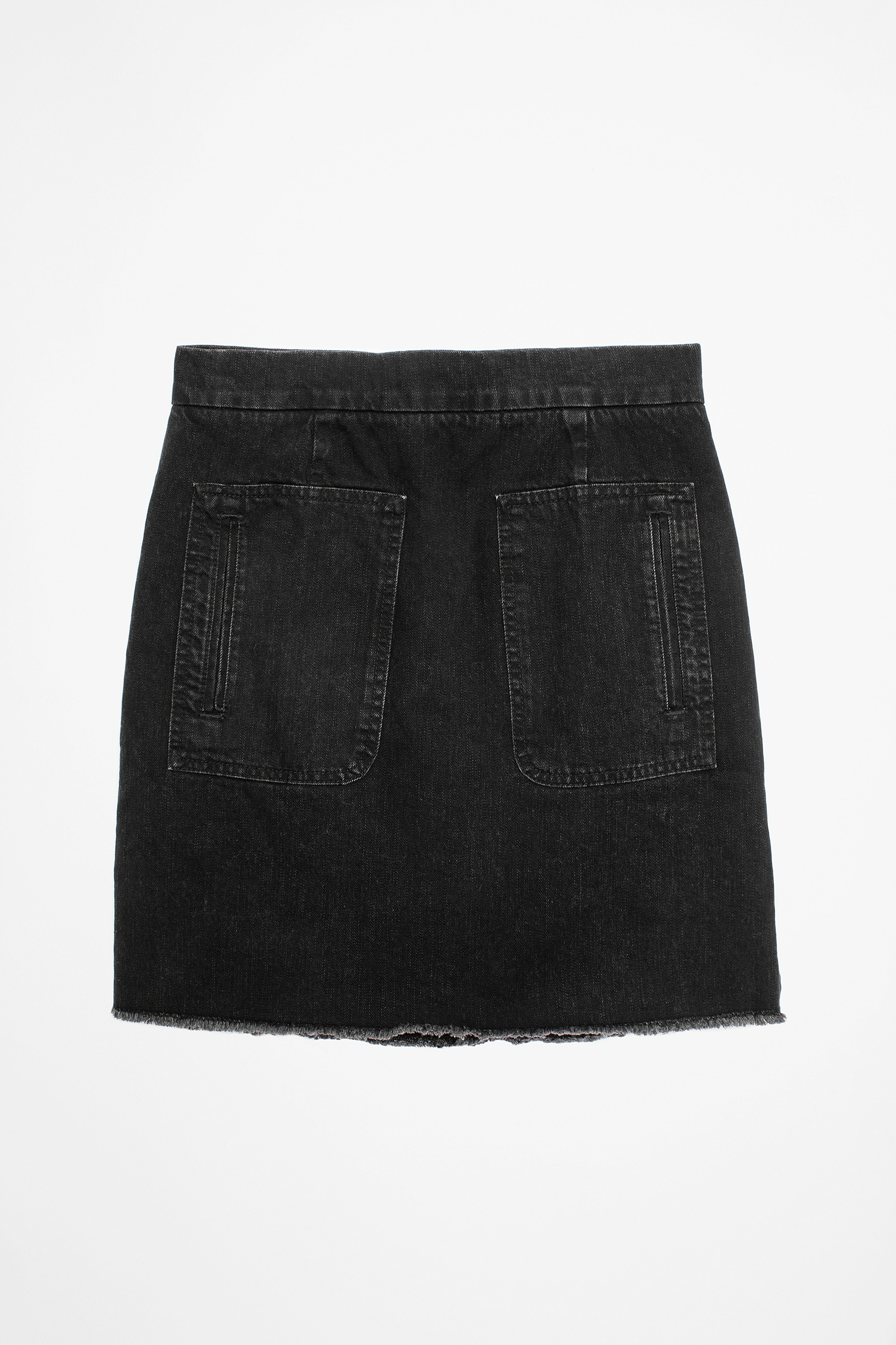 mid length black denim skirt