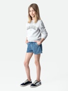 Elle Girls’ Shorts - Girls’ blue denim shorts with diamanté wings.