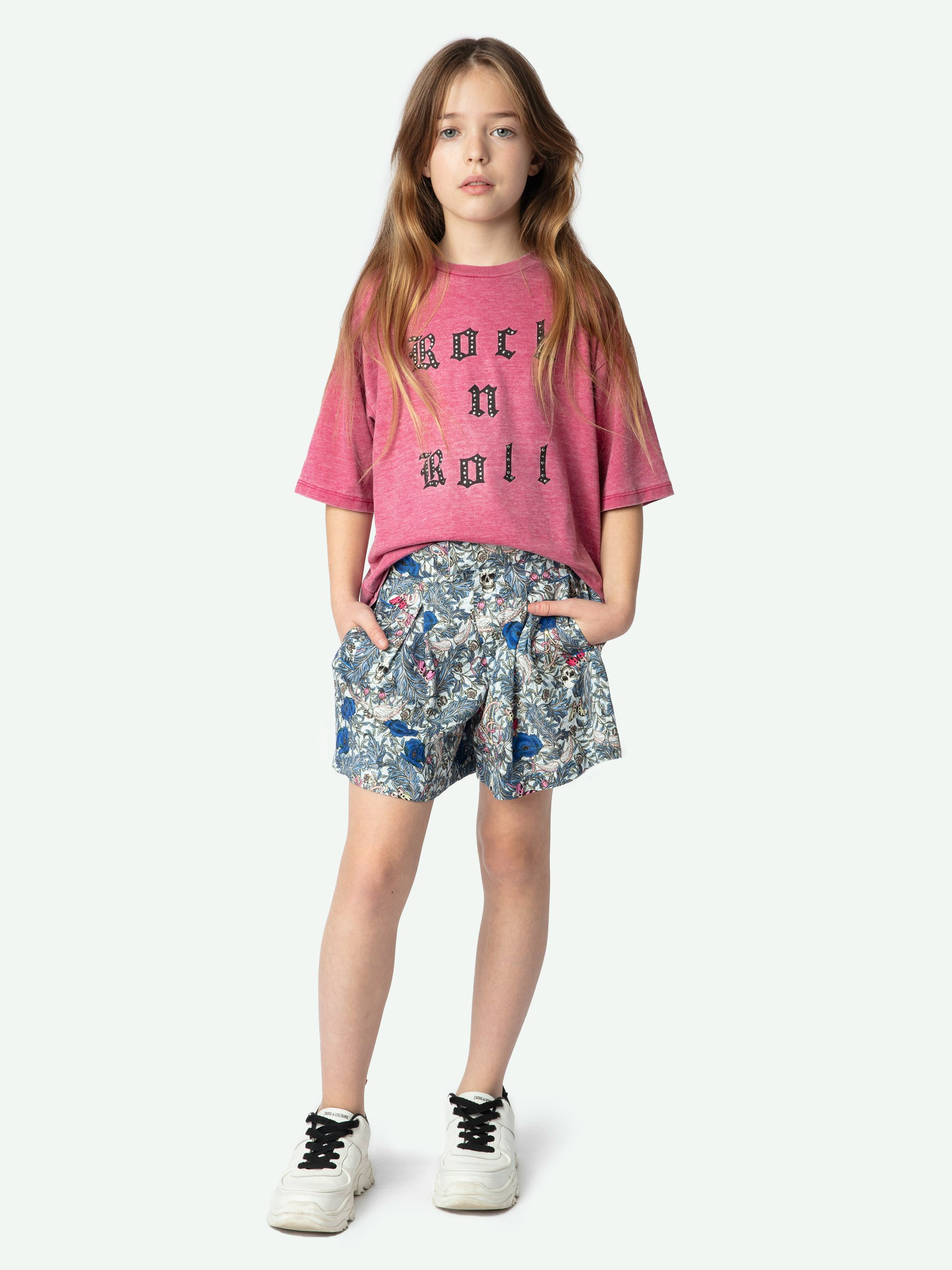 Nicole Girls' Shorts - Ecru pleated shorts with British Flowers print.