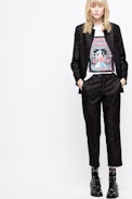 Volly Stripes Franges Jacket - Women’s black jacket with lurex stripes