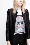 Volly Stripes Franges Jacket - Women’s black jacket with lurex stripes