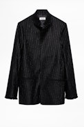 Volly Stripes Franges Jacket - Women’s black jacket with lurex stripes