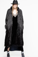 Frida Coat - Women’s long black faux fur coat