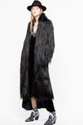 Frida Coat - Women’s long black faux fur coat