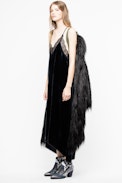 Frida Coat - Women’s long black faux fur coat