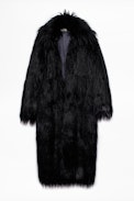 Frida Coat - Women’s long black faux fur coat