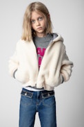 Charlie Children’s Jacket - Children’s cream long-sleeve zip-up hoodie jacket