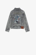 Kioky Kids' Jacket - Kids’ grey cotton denim jacket with embroidery on the back