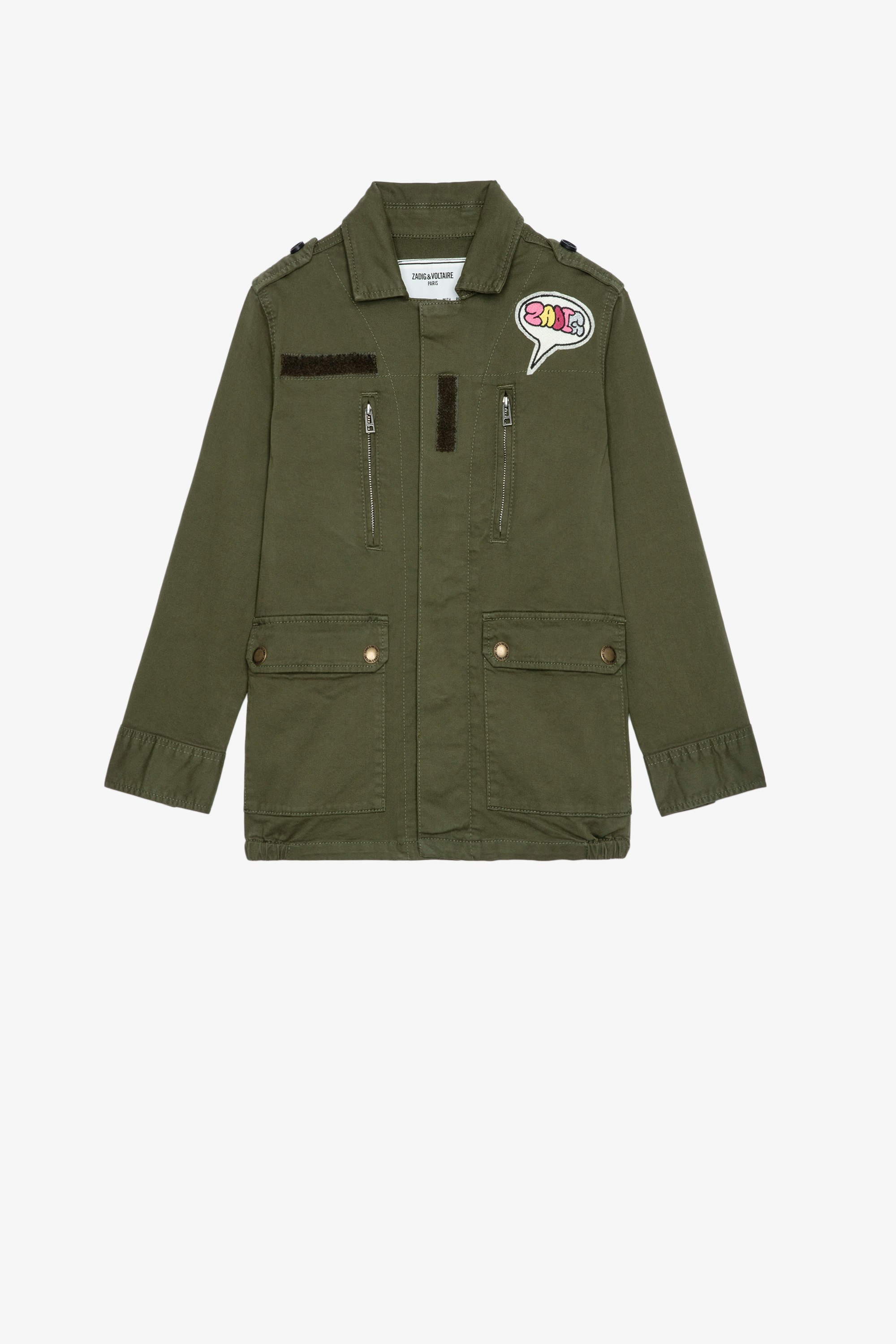 Kids' Jacket Kids’ khaki cotton military jacket with embroidered motifs