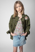 Kids' Jacket - Kids’ khaki cotton military jacket with embroidered motifs