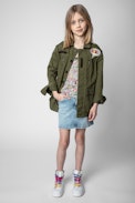 Kids' Jacket - Kids’ khaki cotton military jacket with embroidered motifs