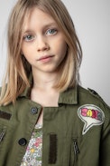 Kids' Jacket - Kids’ khaki cotton military jacket with embroidered motifs