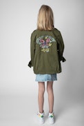 Kids' Jacket - Kids’ khaki cotton military jacket with embroidered motifs