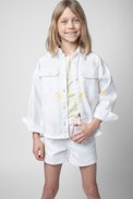 Giacca Bonnie Junior - Giacca in cotone bianco con stampa tie&dye e firma ZV sul retro - Junior