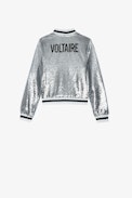 Kids' Benet Bomber Jacket - Kids' grey bomber jacket with sequinned signature on the back