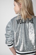 Kids' Benet Bomber Jacket - Kids' grey bomber jacket with sequinned signature on the back