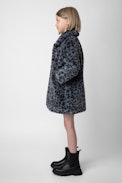 Madeleine Girls’ Coat - Girls’ black leopard-print fleece coat with contrasting lining.