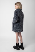 Madeleine Girls’ Coat - Girls’ black leopard-print fleece coat with contrasting lining.