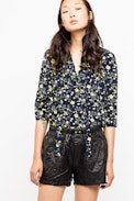 Touch Print Flower Shirt - Women’s navy blue blouse