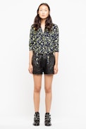 Touch Print Flower Shirt - Women’s navy blue blouse