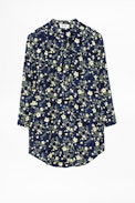 Touch Print Flower Shirt - Women’s navy blue blouse
