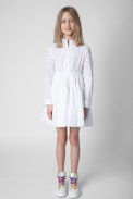 Ranila Kids’ Dress - Kids' white cotton dress featuring an embroidered skull on the back