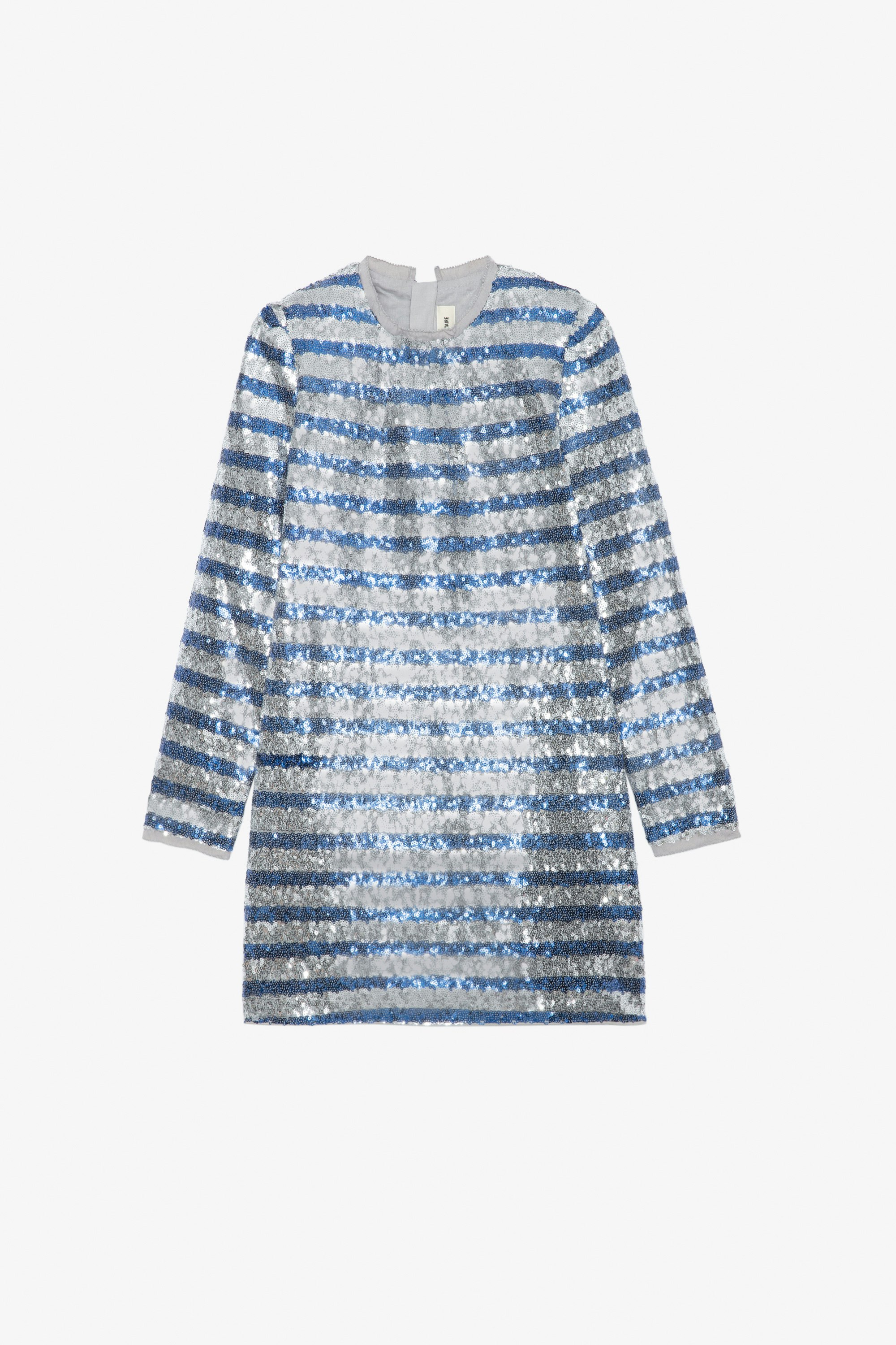 Sienna Girls’ Dress - Girls’ silver occasion dress with sequins and stripes.