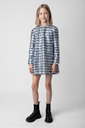 Sienna Girls’ Dress - Girls’ silver occasion dress with sequins and stripes.