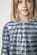 Sienna Girls’ Dress - Girls’ silver occasion dress with sequins and stripes.