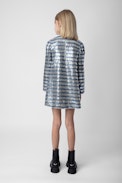 Sienna Girls’ Dress - Girls’ silver occasion dress with sequins and stripes.