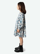 Robe Karo Fille - Robe courte multicolore plissée à imprimé fleuri et manches longues fille.