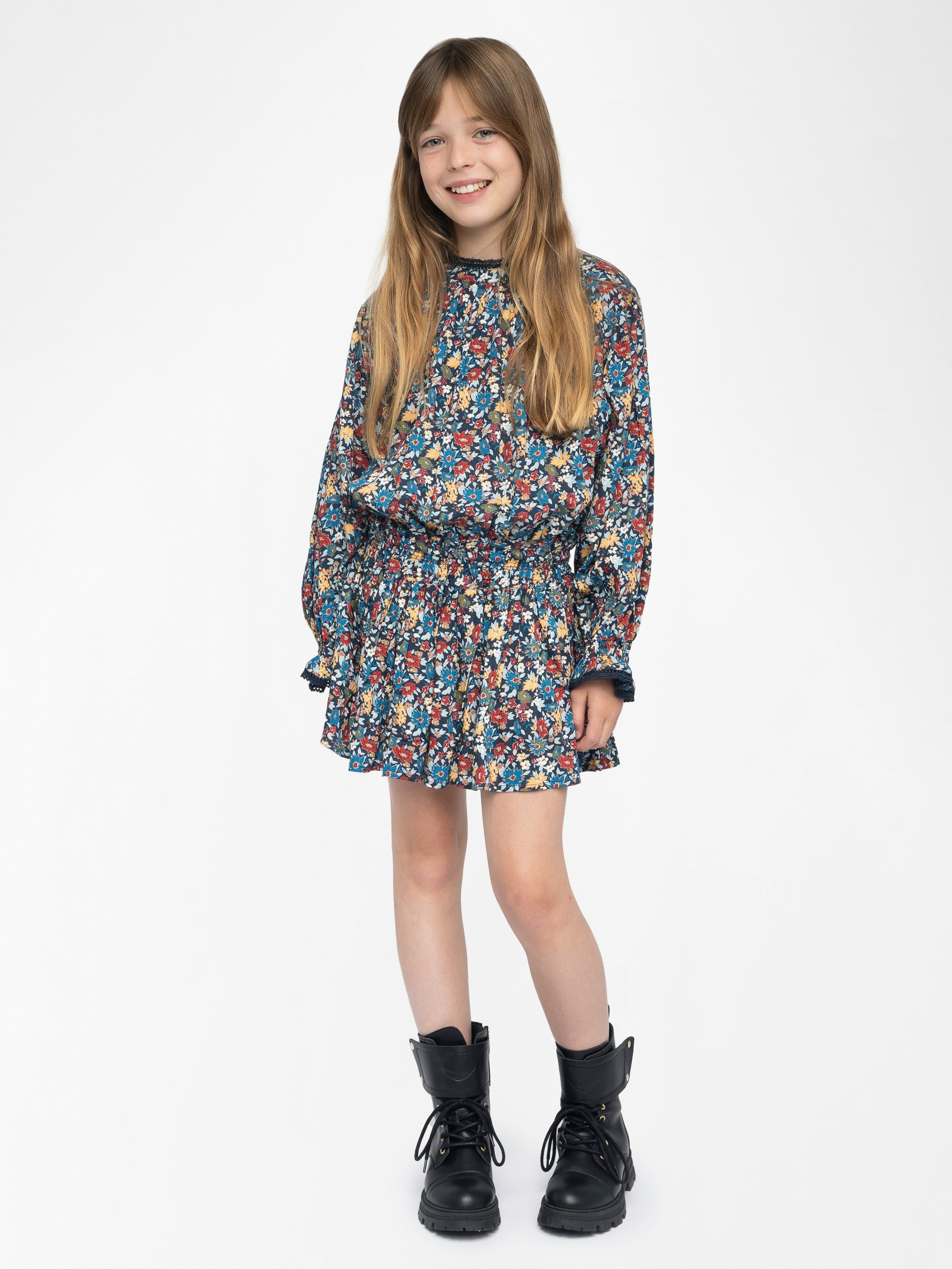 Karo Girl's Dress - Floral printed dress for girls with lace details.