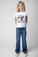 Jean Hippie Enfant - Jean denim bleu délavé flare enfant