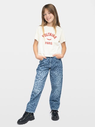 Elvis Girl's Jeans - Leopard print jeans, wide fit.