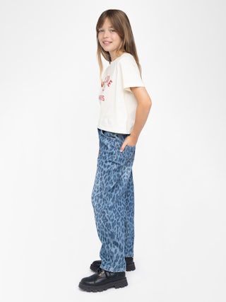 Elvis Girl's Jeans - Leopard print jeans, wide fit.
