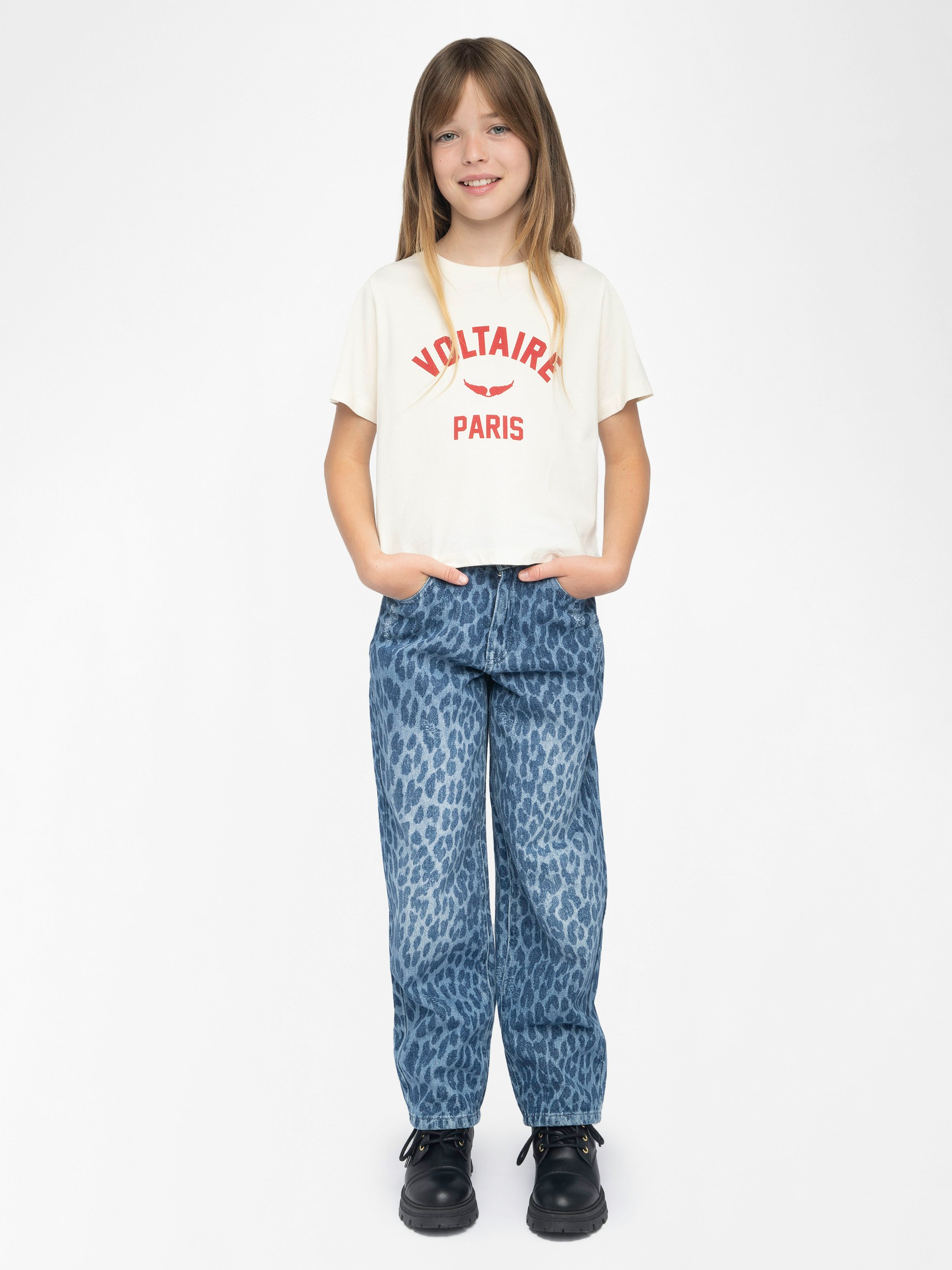 Elvis Girl's Jeans - Leopard print jeans, wide fit.