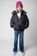 June Children’s Puffer Jacket - Children’s black puffer jacket with removable hood